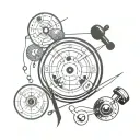 yin-yang, a sewing needle and thread, medical symbol, Dumbbell, Joystick, Compass tattoo design idea