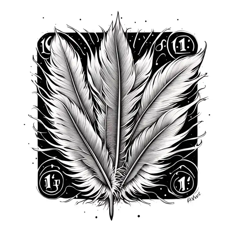 Spiritual, numerology numbers 11:11, a large feather motif, I already have this pen, it should be a tattoo on m tattoo design idea