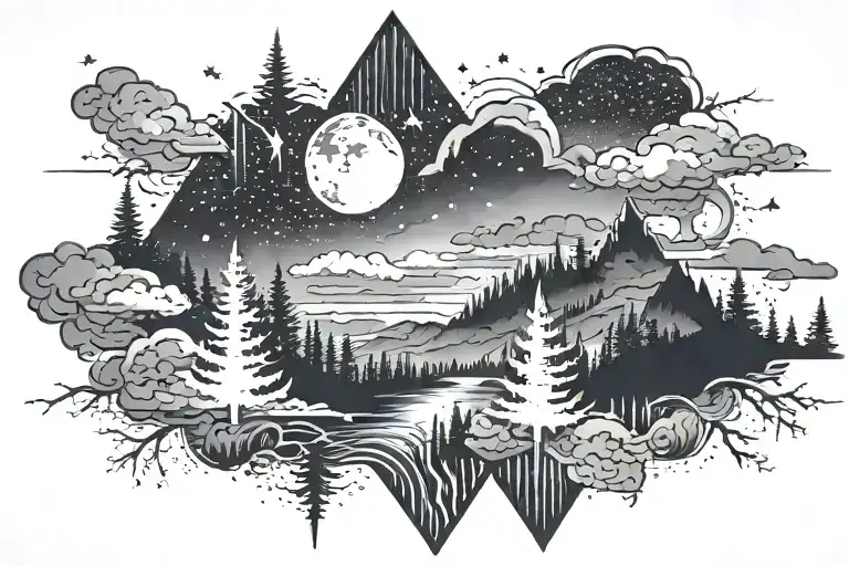 night sky with aurora borealis tattoo design idea