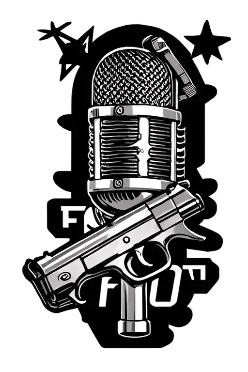 "FGO" microphone , star, gun tattoo design idea