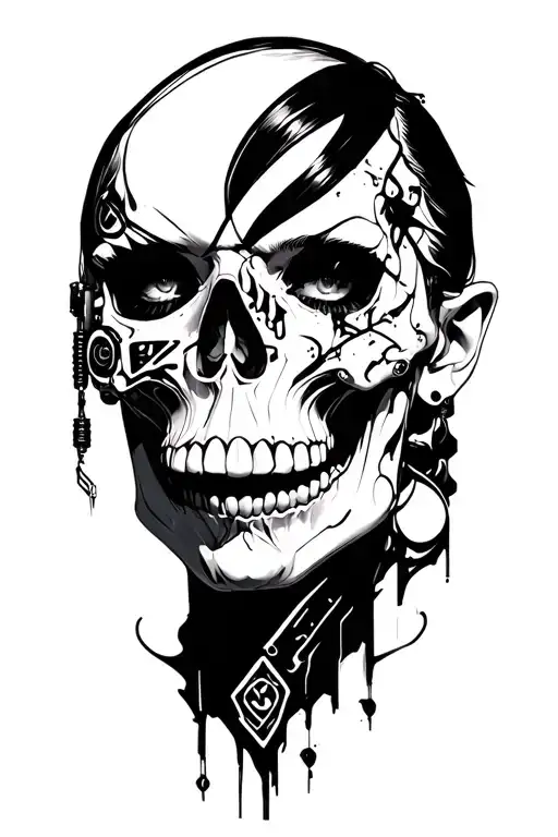 judy from cyberpunk skull tattoo design idea