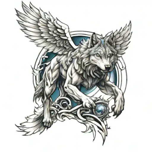 Meaningful wolf warrior angel tattoo design idea