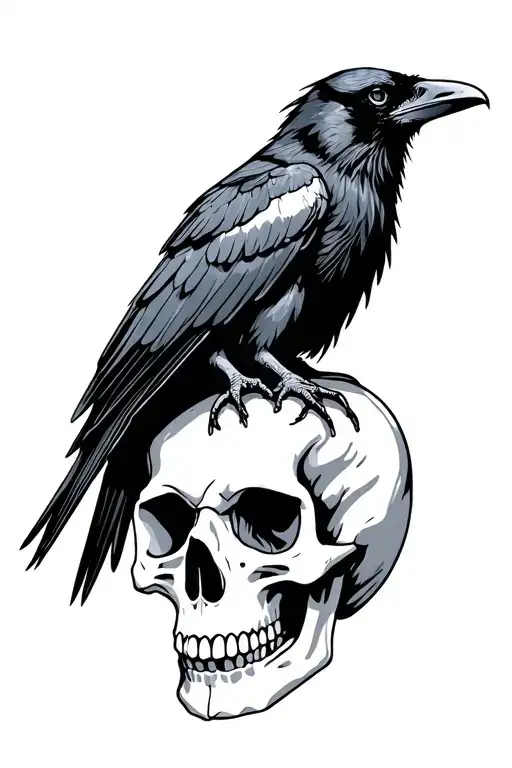 raven sitting on skull simple line drawing tattoo design idea
