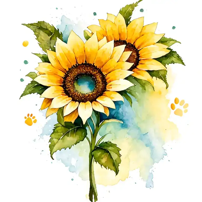 sunflower lily paw print tattoo design idea