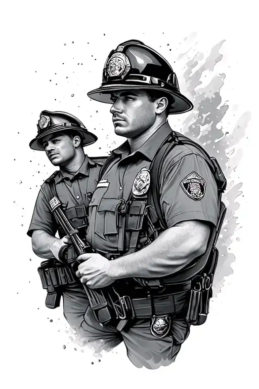 police and firefighters tattoo design idea