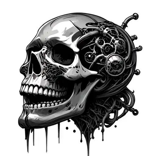 biomechanical skulls tattoo design idea