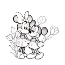 mickey mouse and minnie mouse with tulips tattoo design idea