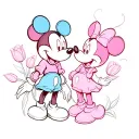 mickey mouse and minnie mouse with tulips tattoo design idea