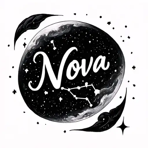 constellation Vulpecula with the word ‘Nova’ in handwritten cursive — artistic but minimal tattoo design idea