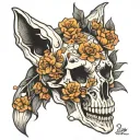 fox skull flowers tattoo design idea