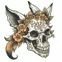 fox skull flowers tattoo design idea