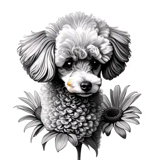 show poodle daisy flower tattoo design idea