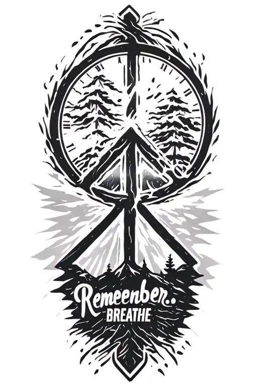 "Remember... Breathe" peace and lightining storm and time and nature tattoo design idea