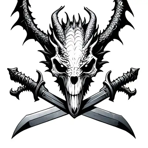 Dragon Skull With crossed swords tattoo design idea