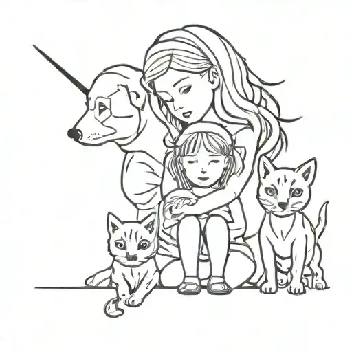 Cute trio, two protectors and one little girl tattoo design idea