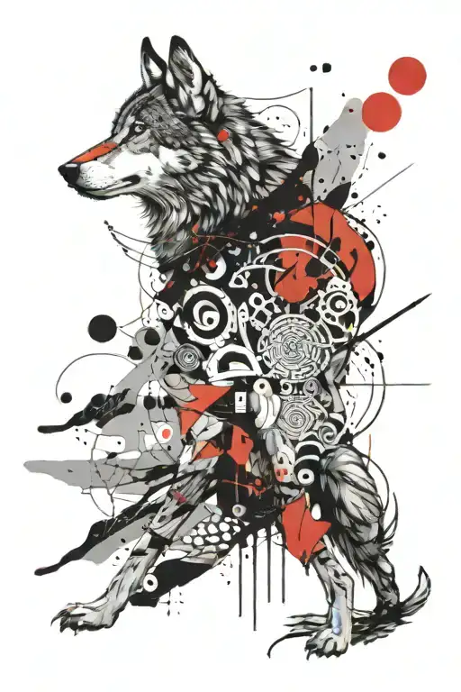 Turkish wolf and moon  tattoo design idea