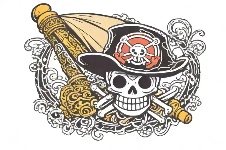 one piece strawhat Jolly Roger flag in sailor Jerry style  tattoo design idea