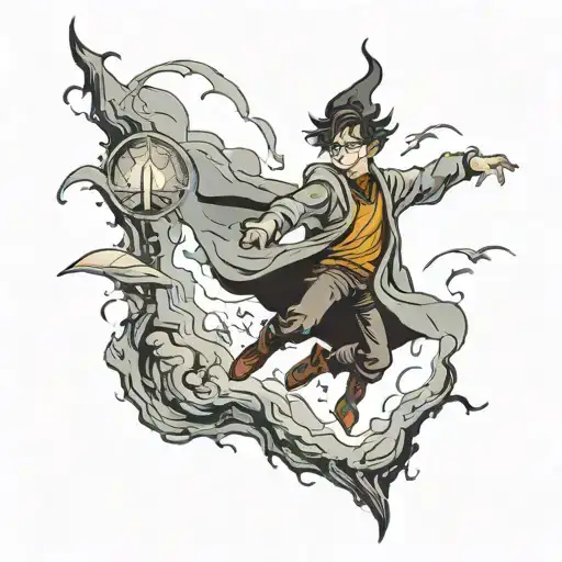 Harry Potter, 3 body problem, mistborn leaping through the mists tattoo design idea