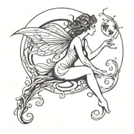 Fairy, water, moon tattoo design idea