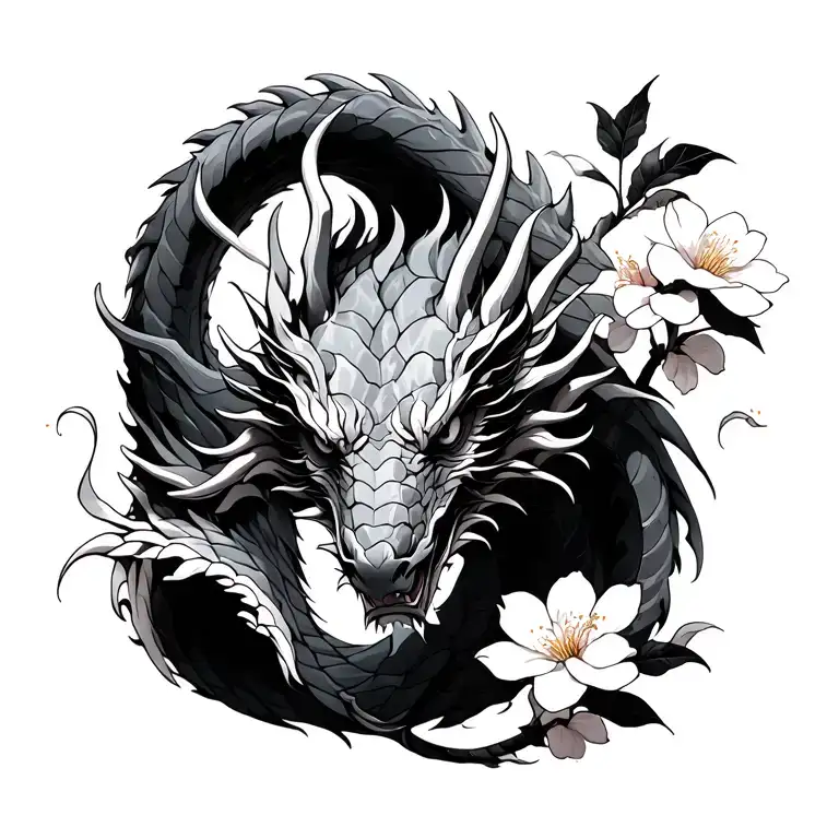dragon and cherry blossom tattoo design idea