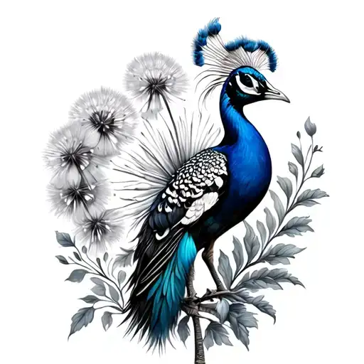 peacock and dandilion tattoo design idea