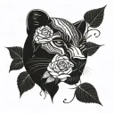 black panther with roses tattoo design idea
