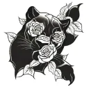 black panther with roses tattoo design idea