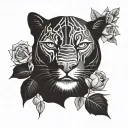 black panther with roses tattoo design idea