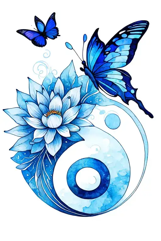 yin and yang,lotus flower,mandala,butterfly,geomatric pattern,feather tattoo design idea