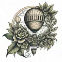 hot air balloon made of vegetation with two lovers inside tattoo design idea