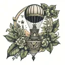 hot air balloon made of vegetation with two lovers inside tattoo design idea