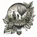 hot air balloon made of vegetation with two lovers inside tattoo design idea