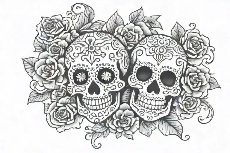 sugar skulls, flowers, mexican folk art wrap around band tattoo tattoo design idea