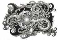 water, earth fire air and spirt for the back and  left arm  tattoo design idea