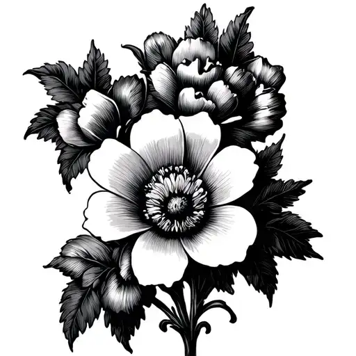 1992 old English flowers tattoo design idea