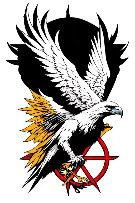 deathly hallows symbol with golden eagle behind tattoo design idea