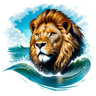 lion head emerging from the sea tattoo design idea