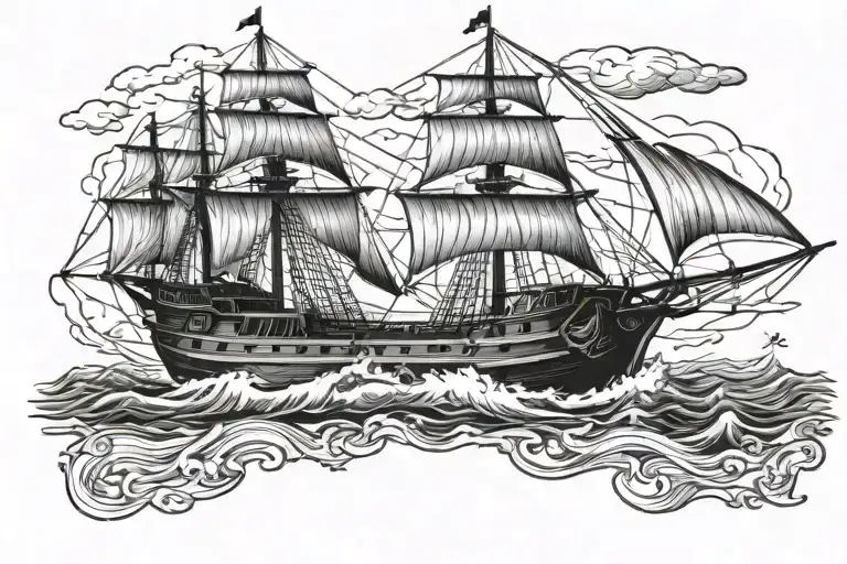 boat 18th century tattoo design idea