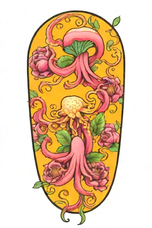 snowdrop, rose, marigold, octopus tentacles tattoo design idea