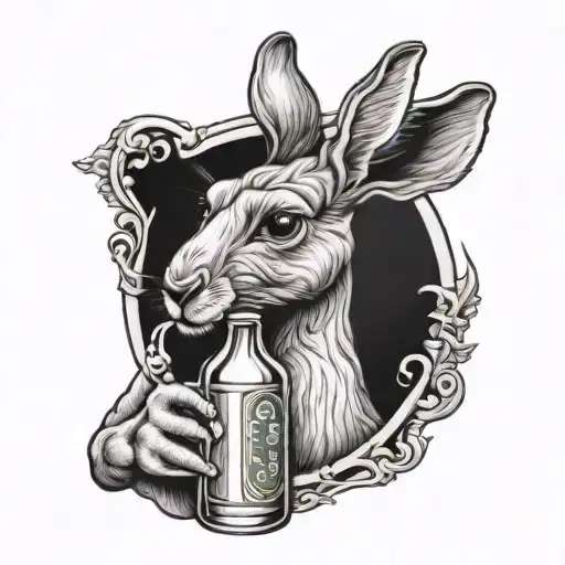 kangaroo drinking a beer bottle tattoo design idea