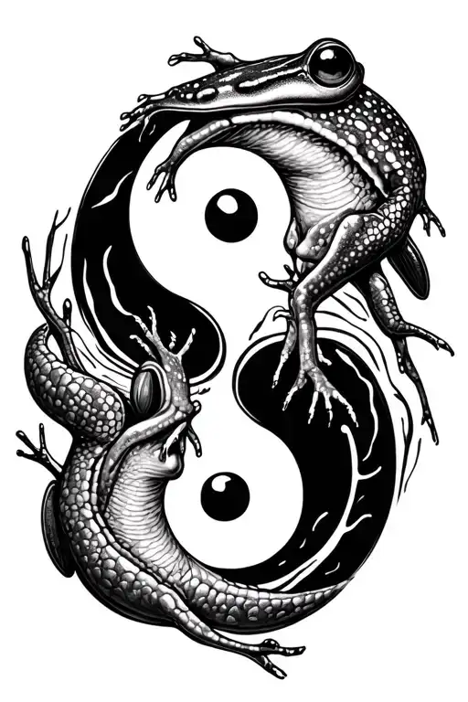 yin and yang encorporating a frog and a dog tattoo design idea