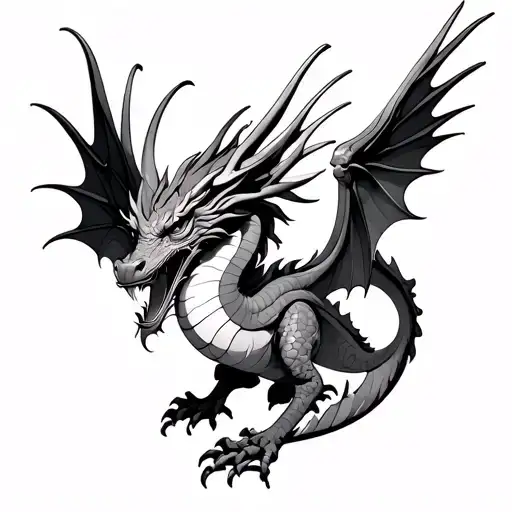 medium fine line tattoo  Dragon with wings upper back feminine tattoo design, graphic, aesthetic tattoo design idea