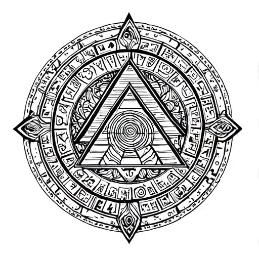 Aztec calendar with pyramid  tattoo design idea