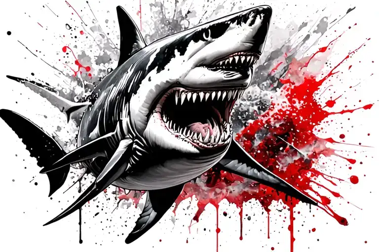 scary great white shark swimming tattoo design idea