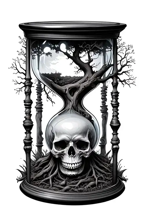 skull dead tree live tree hourglass filled with swirling tattoo design idea