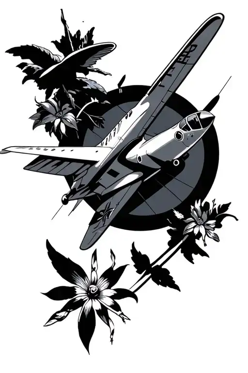 aircraft and windrose tattoo design idea