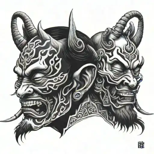 devil whispering into ear neck tattoo tattoo design idea