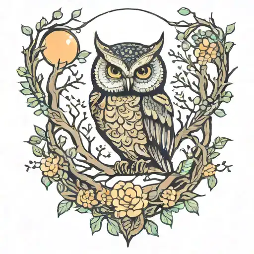 cresent moon mother nature tree of life owl tattoo design idea