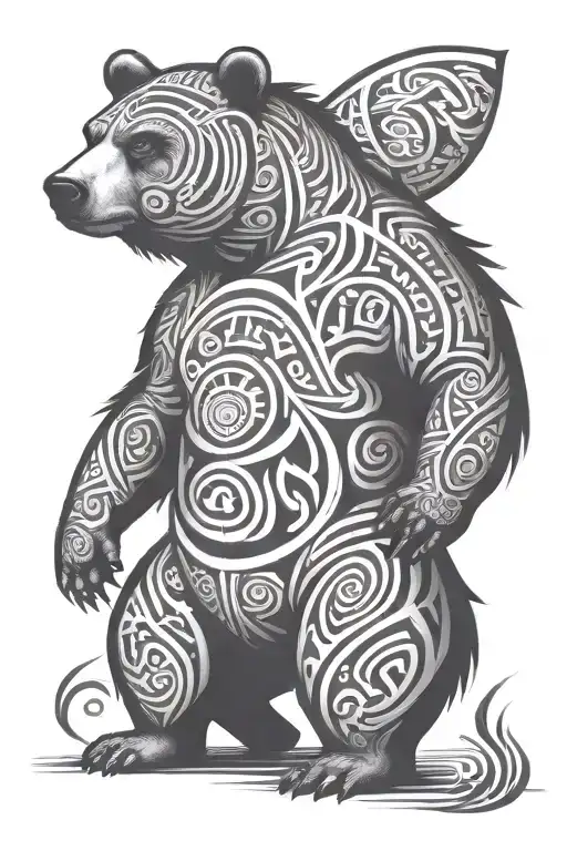 tribal bear standing tattoo design idea