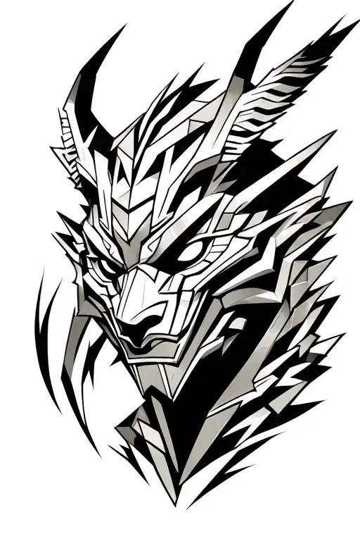 Damaged Samuri Mask tattoo design idea